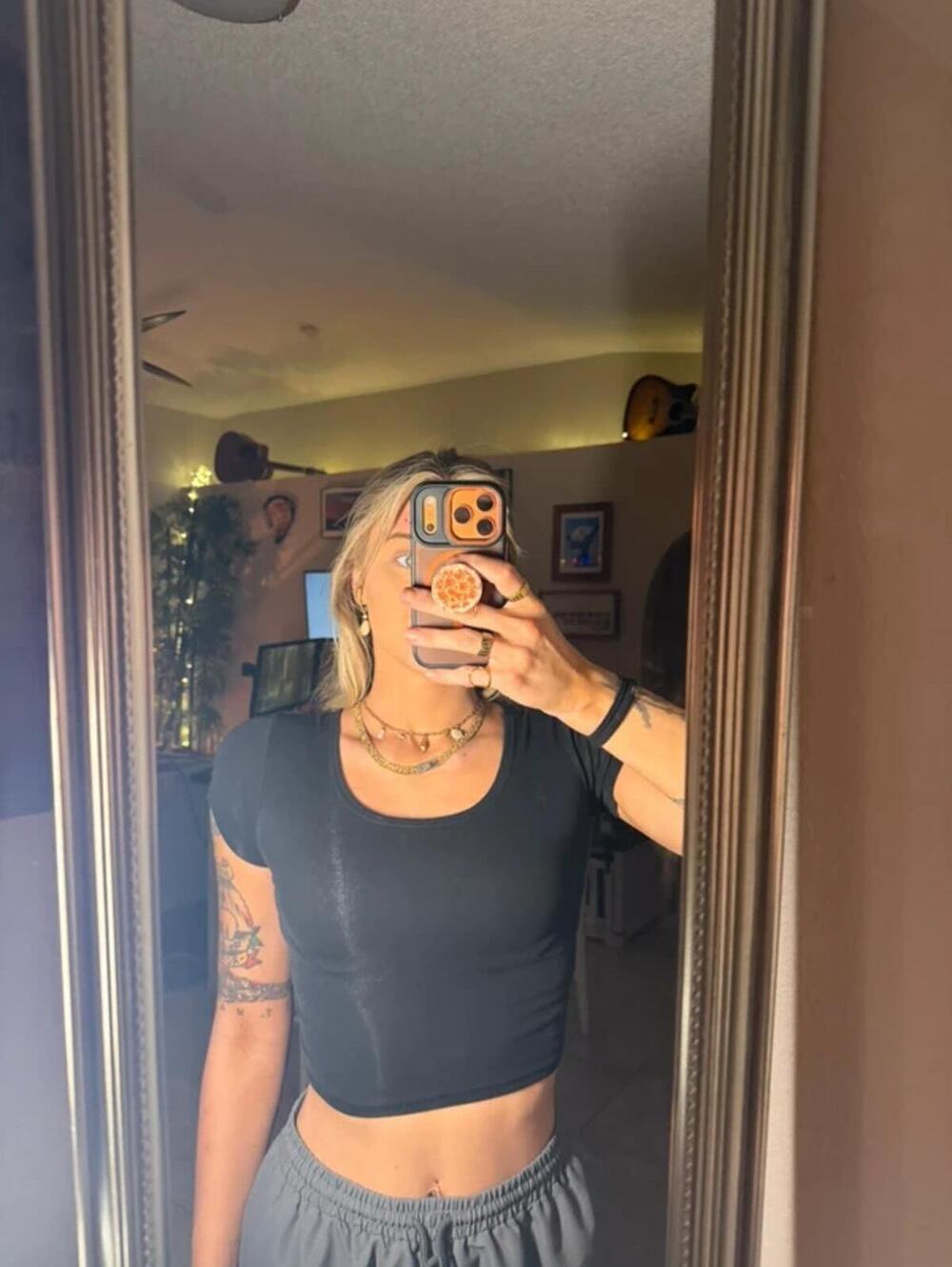 Black Cropped Short Sleeve Top